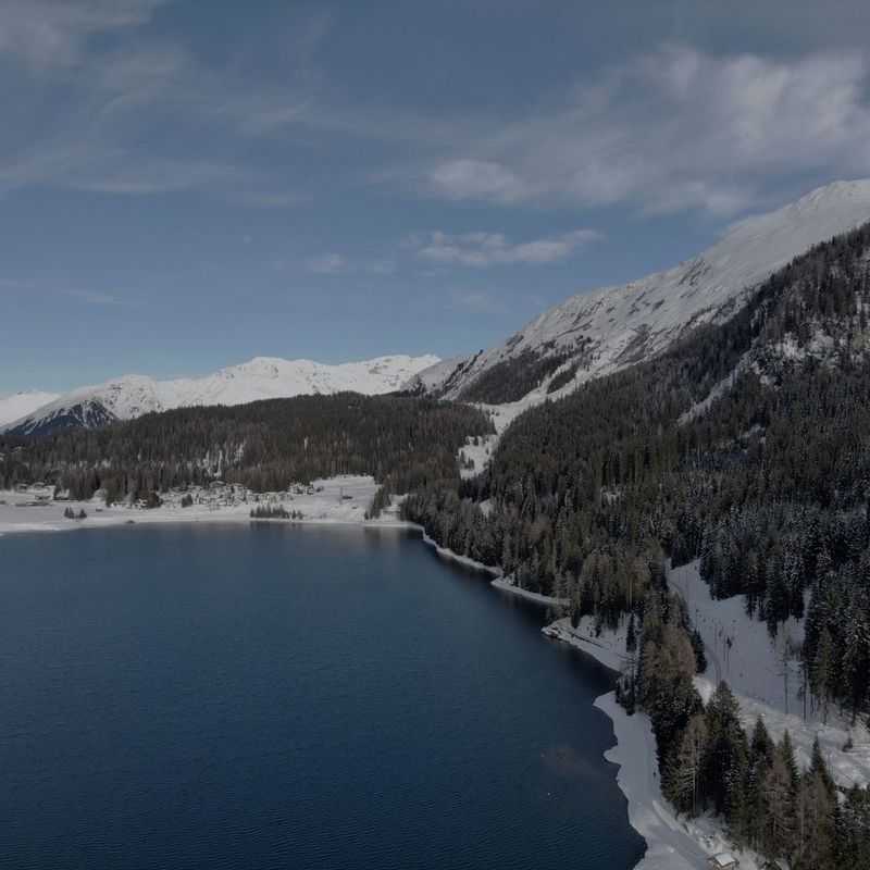 Davos in winter, the lake and the Alps