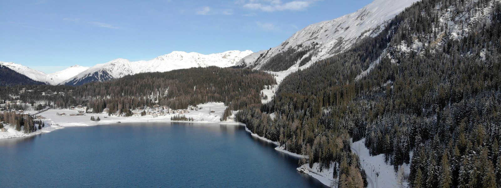 Davos in winter, the lake and the Alps